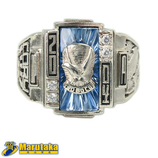 カレッジリング】JOSTENS ジャスティンズ社製 約20.5号 14K 青石 透明