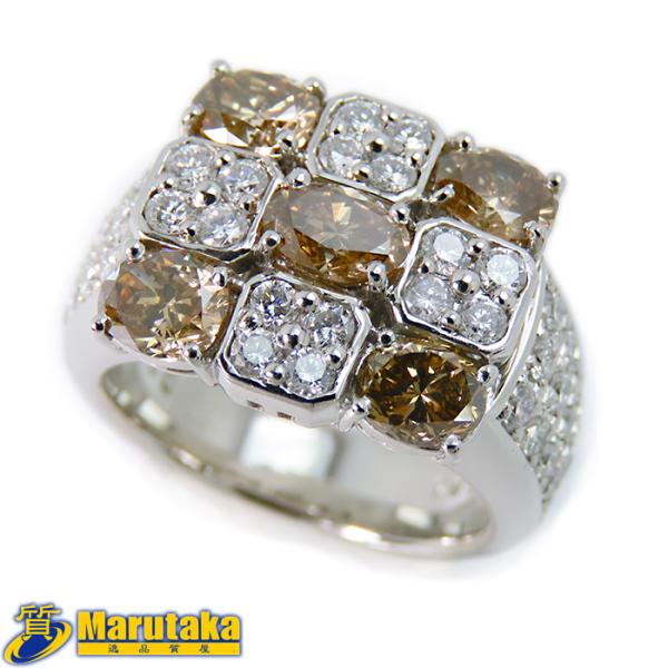 Pt900 2.07ctブラウンダイヤ 1.04ctダイヤ リング】約17.8g 12号