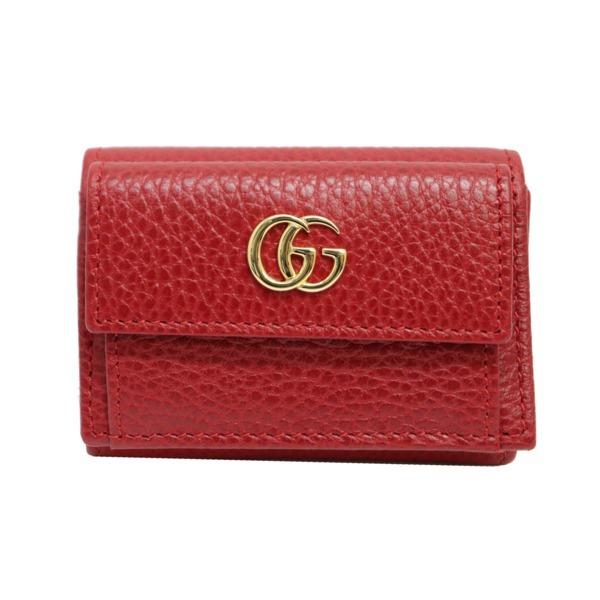 未使用品 グッチ GUCCI コンパクトウォレット GGマーモント レザー レッド(赤) 523277 ミニ財布 レディース 三つ折り財布