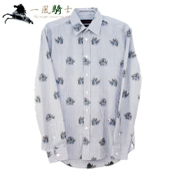 LOUIS VUITTON ノーカラーシャツ ストライプ 花柄 コットン100% グレー