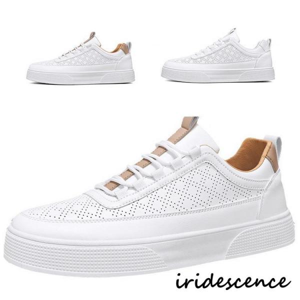 スニーカー メンズ ホワイト フェイクレザースニーカー 靴