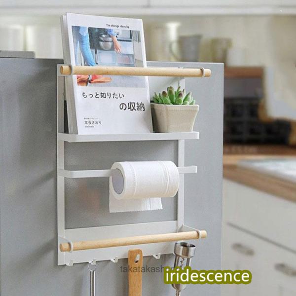 ■ 品名：冷蔵庫サイドラック■ 素材：鉄合金/天然木■ カラー：ホワイト■ サイズ：写真参考■ 産地：中国検索キーワード：キッチンラック キッチンフック キッチン収納 ラップホルダー キッチンペーパーホルダー 布巾掛け マグネット 冷蔵庫サ...