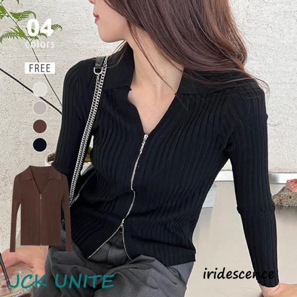 amomento ジッパー付きタイトフィット長袖トップス iridescence_sf-0908-1nscx714