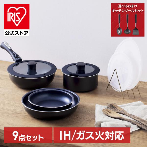 IRIS OHYAMA フライパンセット 9点 取っ手が取れる フライパン 鍋
