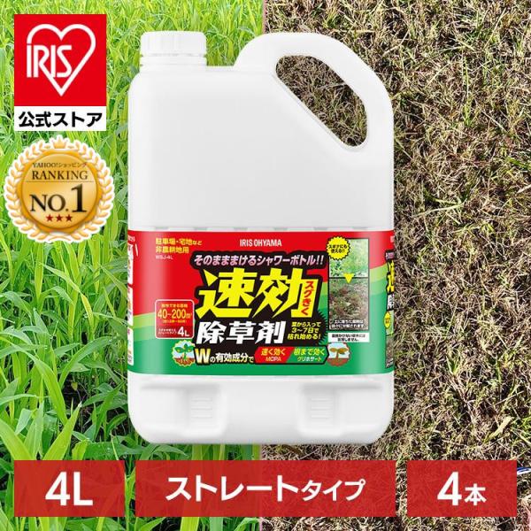（検索用：4本セット・除草剤・4L・まとめ買い・速効・強力・液体・非農耕地用・根枯らし・雑草対策・ガーデニング・園芸用品・庭・手入れ・ストレートタイプ・速効除草剤・4967576773195・アイリスオーヤマ）