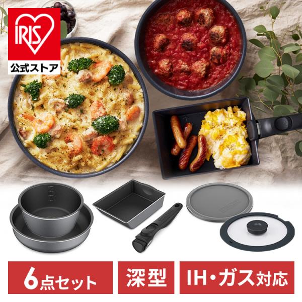 IRIS OHYAMA フライパン フライパンセット 6点セット ih ガス 26cm 鍋
