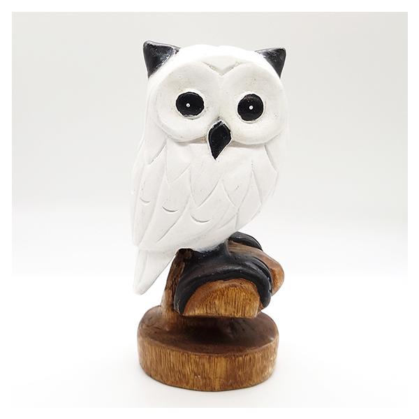 木彫り 木乗りフクロウ 白 ふくろう フクロウ 木製 置物 幸運 招福