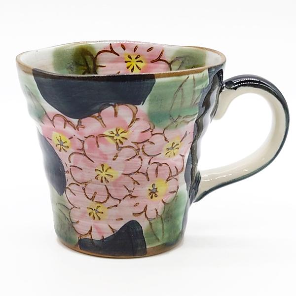 美濃焼 マグカップ 花花 黒 おしゃれ 花柄 陶器 和食器 焼き物 日本製