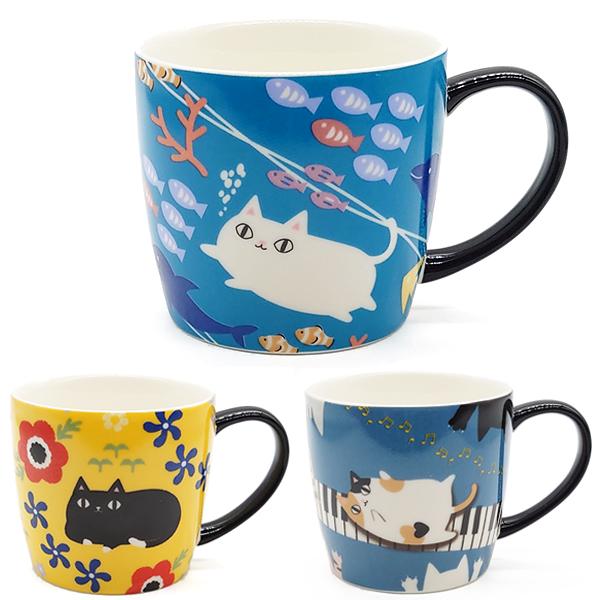 にゃん屋 猫3兄弟 カラフル マグカップ かわいい ネコ 黒猫 白猫 三毛
