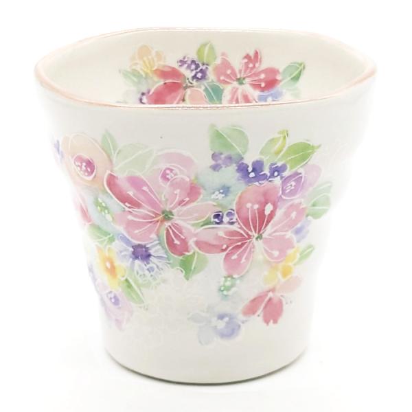 華みやび ロックカップ おしゃれ フリーカップ タンブラー  茶碗 湯呑み 花柄 ピンク 焼き物 陶器 和食器 日本製