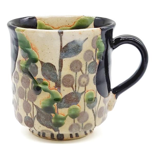 美濃焼 マグカップ 黒織部草紋 玉山窯 織部 おしゃれ 陶器 和食器