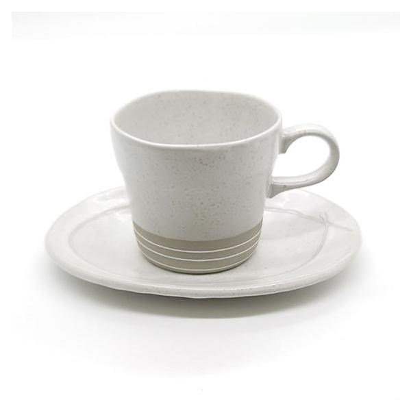 美濃焼 コーヒーカップ 陶器 白釉一珍 軽量        カップ＆ソーサー おしゃれ 和食器 焼き物 日本製 シンプル グレー かわいい