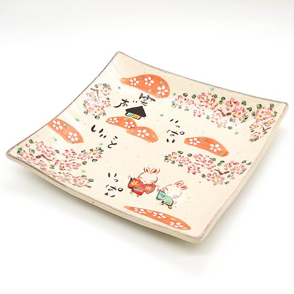 夕立窯 今昔物語 角大皿 うさぎ 角皿 盛皿 日本製 和食器 陶器 焼き物