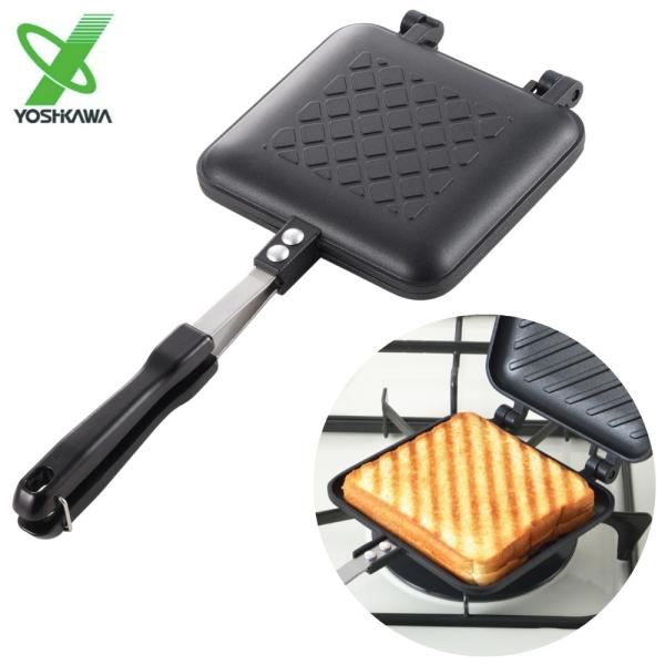 ・斜めの焼き目がサクサク美味しいホットサンドメーカー・バーベキューやキャンプでのデザートや朝食にも活躍・カフェのようなホットサンドをご家庭で気軽に楽しむことができる・おしゃれであつあつのホットサンドはおもてなしにもピッタリ・具材を変えれば色...