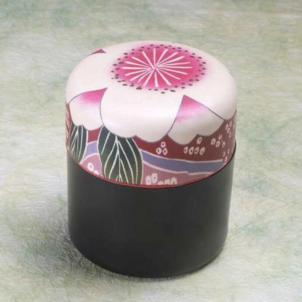 美術品・アンティーク・コレクション 黒陶 茶筒 花柄布蓋付き お茶保存