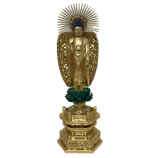 仏像の表情、彫刻、デザインが手彫りのため、一体一体異なります。こちらの商品は長期在庫のためキズ、汚れ等がある場合がございます。ご理解の上、お買い求め下さい。　　 　【商品の仕様】◆サイズ（ｍｍ）：幅１１０×高３００×奥７５◆材質：木製　　　...