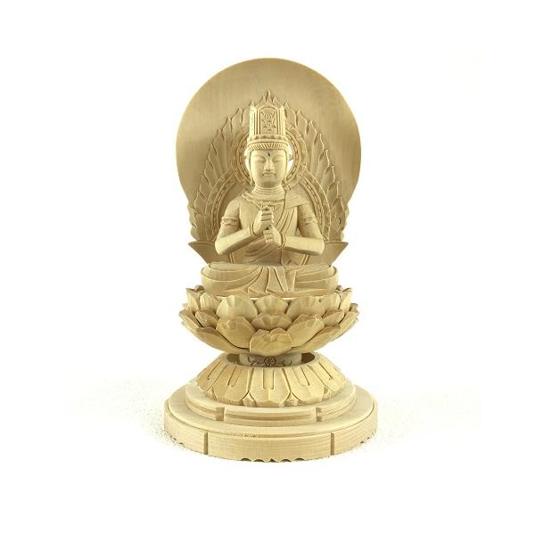 仏像の表情、彫刻、デザインが手彫りのため、一体一体異なります。色味が美しい「白木」を素材に使用した大日如来像です。 　【商品の仕様】◆サイズ（ｍｍ）：幅９５×高１７０×奥８５◆材質：木製　白木　　