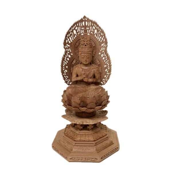 仏像 老山白檀 八角台座 大日如来 二重火炎光背 2寸 インド白檀