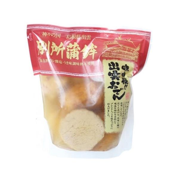 原材料魚肉（日本、ニュージーランド）、ゆで卵（国内製造）、大根（国内産）、こんにゃく、鰹だし、昆布だし、砂糖（ビートグラニュー糖）、馬鈴薯澱粉、イカ、醤油（大豆、小麦を含む）、食塩、ごぼう、味醂、食用菜種油、魚醤（イワシ、食塩)／水酸化カル...