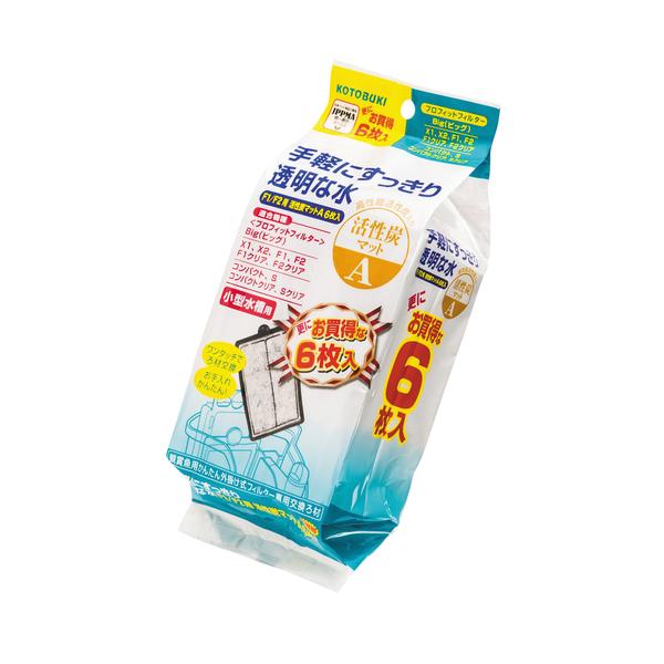 F1/F2用活性炭マットA 6枚入寸法(mm)：W90×D65×H210商品説明：外掛け式フィルター専用交換ろ材超お得用6枚入・プロフィットフィルターＺ25・Ｚ30・Ｚ+28・Ｚ+36・プロフィットフィルターX1・X2・プロフィットフィルタ...