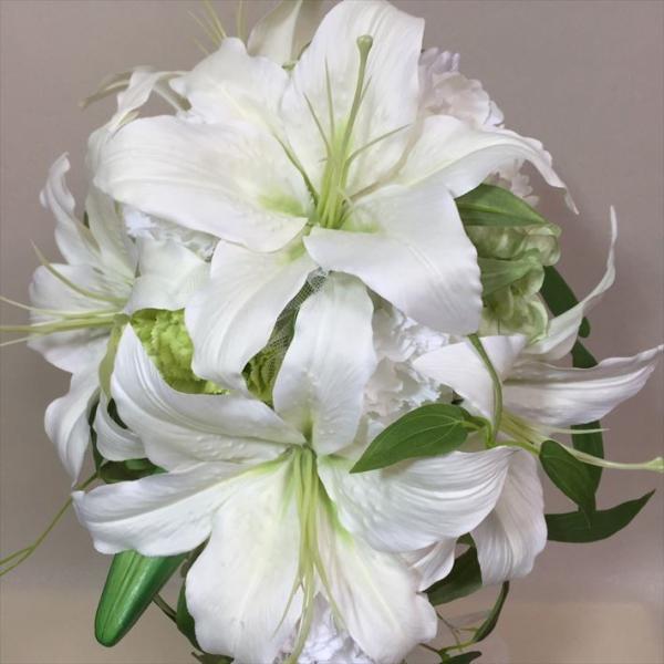 激安 激安セール高評価 ウエディングブーケ ブートニア ブートニア セット セット カサブランカ メイン キャスケードブーケ 白 バラ カサブランカ バラ アートフラワー