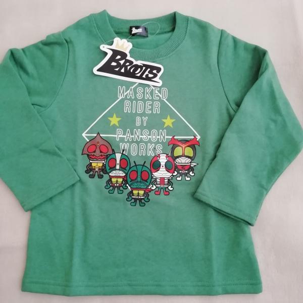 仮面ライダー  裏起毛 トレーナー　パンソンワークス  キッズ 子供　ER8914　グリーン　100cm/110cm/120cm　仮面ライダー1号2号　V3　ストロンガー　アマゾン