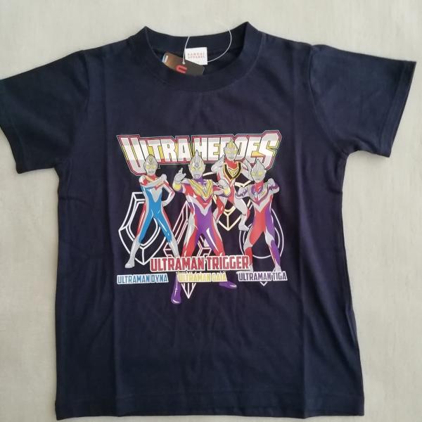 ウルトラヒーローズ  　綿100％　半袖Tシャツ　TR8861　ネイビー　110cm/120cm　ウルトラマンティガ・ダイナ・ガイア・トリガー