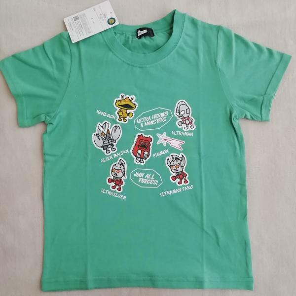 綿100％　ウルトラヒーローズ  　半袖Tシャツ　SR8895　グリーン　110cm/120cm　ウルトラマン＆怪獣