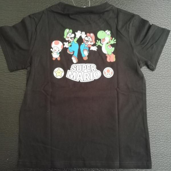綿100％　スーパーマリオ 　半袖Tシャツ　バックプリント　SR8823・SR8826　ブラック　120cm/130cm/140cm　