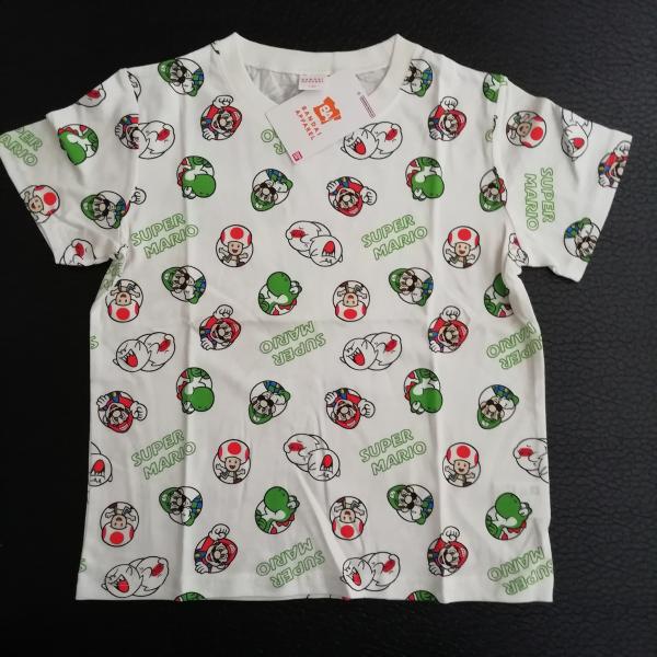 綿100％　スーパーマリオ 　半袖Tシャツ　　SR8825・SR8828　ホワイト　120cm/130cm/140cm　　