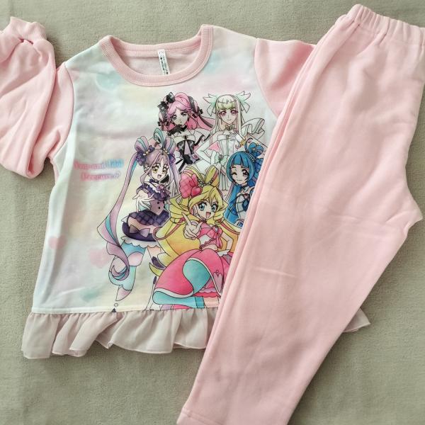 キミとアイドルプリキュア　裏起毛　光るパジャマ 長袖 肌側 綿100%  【2785310】ピンク　裾フリルB
