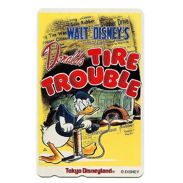 ドナルドのオンボロ自動車テレホンカード東京ディズニーランド生産終了品テレホンカード50度数台紙なし　未使用1943年短編『ドナルドのオンボロ自動車』（原題：Donald's Tire Trouble）