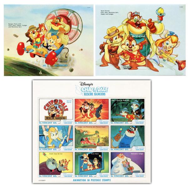 Disney ディズニー チップ＆デール 切手9枚1シート1枚＆小型