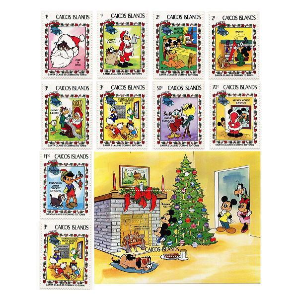 FAB5他切手/小型シート1枚＆切手9枚＋おまけ切手1枚（クリスマス）発行国Caicos Islands1983年発行小型シート：10.2×12.7cm未使用これでフルセットですA4クリアファイルに収まる台紙にファイルされているためそのまま...