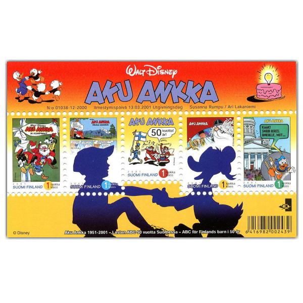 ドナルド切手5枚1シート（Aku Ankk）発行国フィンランド2001年発行7.9×13cm未使用フィンランドではドナルド・ダックをAku Ankkaと言います。「Aku Ankk」は1951年からサノママガジンによって発行されているフィン...