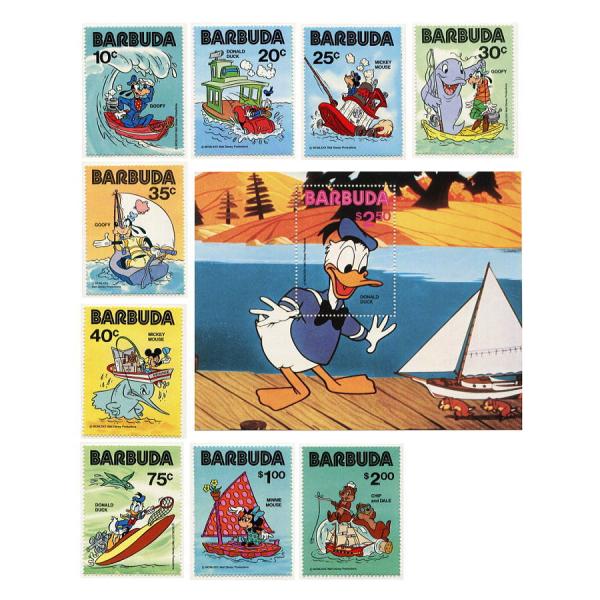 FAB4とチップ＆デール切手/小型シート1枚＆切手9枚（ボート）発行国Barbuda1981年発行小型シート：10.1×12.7cm未使用これでフルセットですA4クリアファイルに収まる台紙にファイルされているためそのままお送りします。ミッキ...