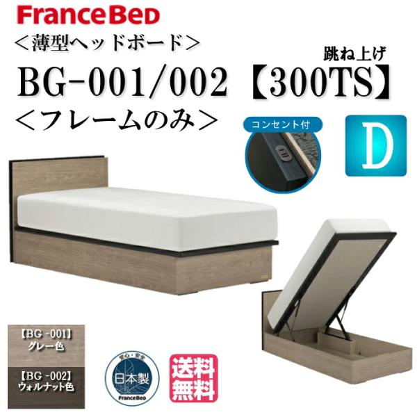 フランスベッド ダブル ベッド フレームのみ BG-001 002 300TS シンプルデザイン コンセント キャビネット 跳ね上げ式 大型収納 収納 ダブルサイズ 日本製