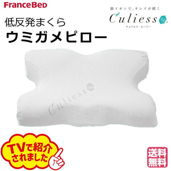 『サタデープラスで紹介』 フランスベッド ウミガメピロー 低反発ウレタン 枕 キュリエスAg 抗菌防臭 洗濯可能 うつ伏せ 横向き 肩こり 送料無料