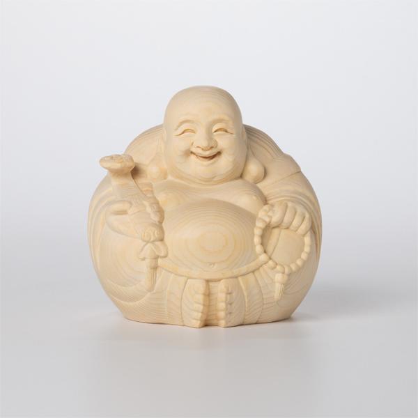 七福神 置物 木彫 布袋尊 布袋様 彫刻 上彫 神具 福徳円満 開運 運気上昇 金運 商売繁盛 家内安全 子宝 安産 木彫 丸布袋 桧を通信販売。日本屈指のパワースポット、伊勢からお届けします。