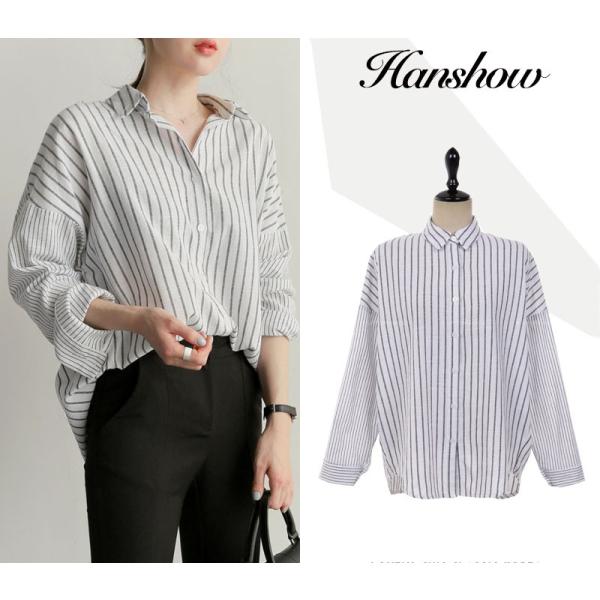 スキッパーシャツ ストライプシャツ レディース トップス ブラウス 長袖 おしゃれ 春秋服 オフィス 通勤 Ol カジュアルゆったり Buyee Servicio De Proxy Japones Buyee Compra En Japon