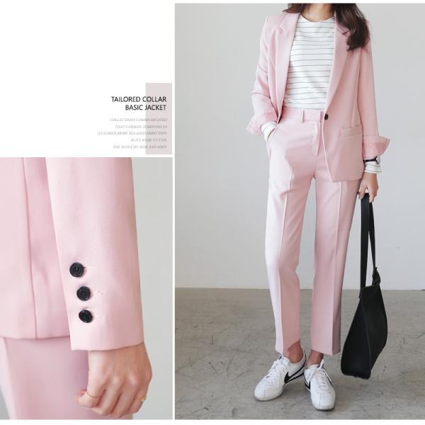 韓国 1ボタン カジュアル 女性長袖パンツスーツ無地 ピンク2点セット スーツ 春秋スーツ レディースパンツセット Buyee Buyee Japanese Proxy Service Buy From Japan Bot Online