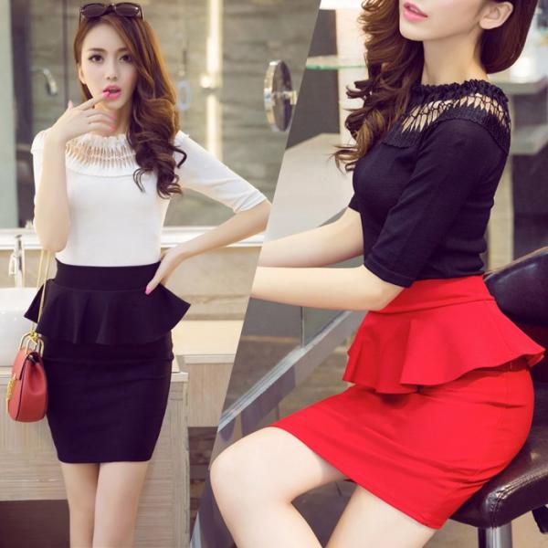 タイトスカート フリル 無地 ペンシルスカート ミニ丈 レディース