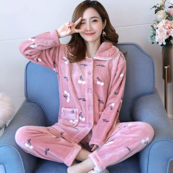 フランネル パジャマ 花柄 厚手ふわもこ ルームウェア レディース 冬用パジャマ 前開き 上下セット 暖かい 部屋着 ナイトウェア 可愛い 寝巻き Juy 3590 イセンストア 通販 Yahoo ショッピング