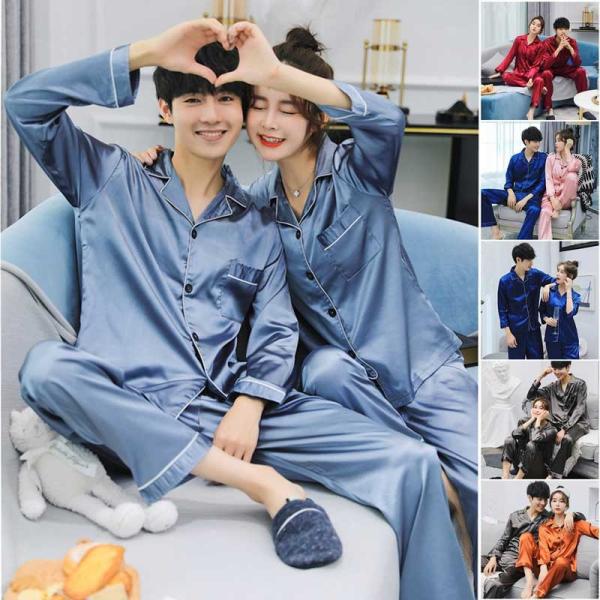 ◎新品　シルク　ペア　パジャマ　M　セット　ネイビー　ドット✨絹✨silk ペアパジャマ パジャマ 高級シルクパジャマ 上下セット 新企画