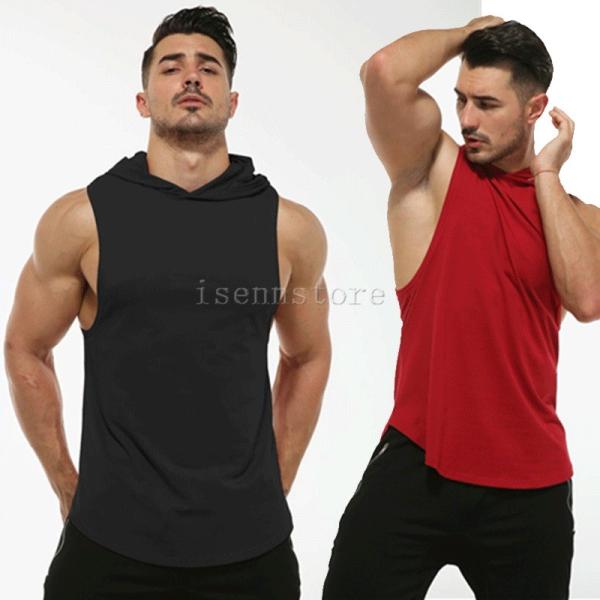 ノースリーブ Tシャツ メンズ ジムパーカー タンク ヨガ Txwzm ボディビルディング タンクトップ 柔らかい ジム ワークアウトフード付き タンクトップ 肌触り マッスルカットオフtシャツ 運動