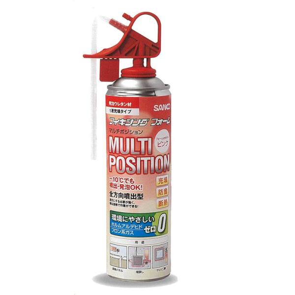 1箱(12本) サンコーテクノ フィキシングフォーム マルチポジション 500ml ピンク 発泡ウレタン材 1液充填タイプ