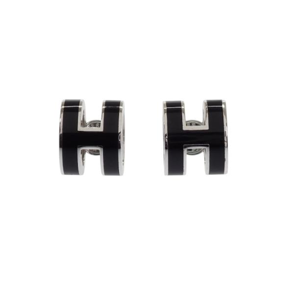 HERMES（エルメス） ポップHピアス メタル ブラック 黒 シルバー金具