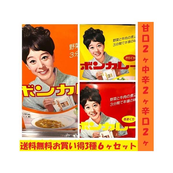 沖縄限定パッケージボンカレー辛口2ヶ,中辛2ヶ,甘口２ヶ計6色セット　沖縄土産、沖縄料理