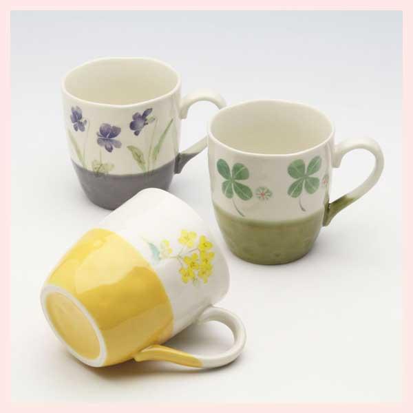 美濃焼　四季草花　マグカップ／３種類　※日本製,陶器,コップ,花柄,フラワー