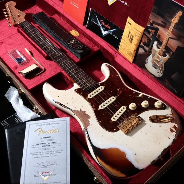 Limited Edition 1962 Stratocaster GH Heavy Relic Aged Olympic White Over 3 Color Sunburst